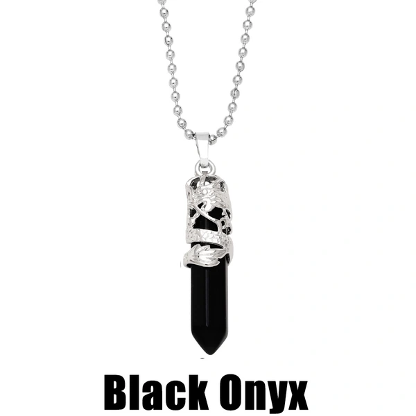 Hot selling crystal agate single pointed hexagonal column pendant bullet necklace European and American jewelry wholesale nkb579