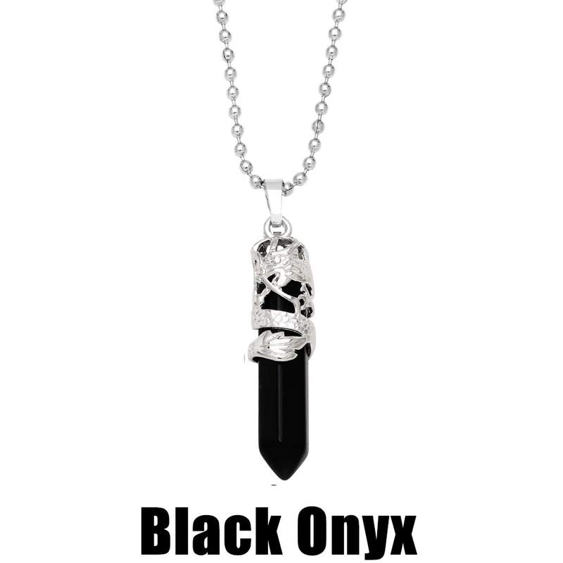 Hot selling crystal agate single pointed hexagonal column pendant bullet necklace European and American jewelry wholesale nkb579