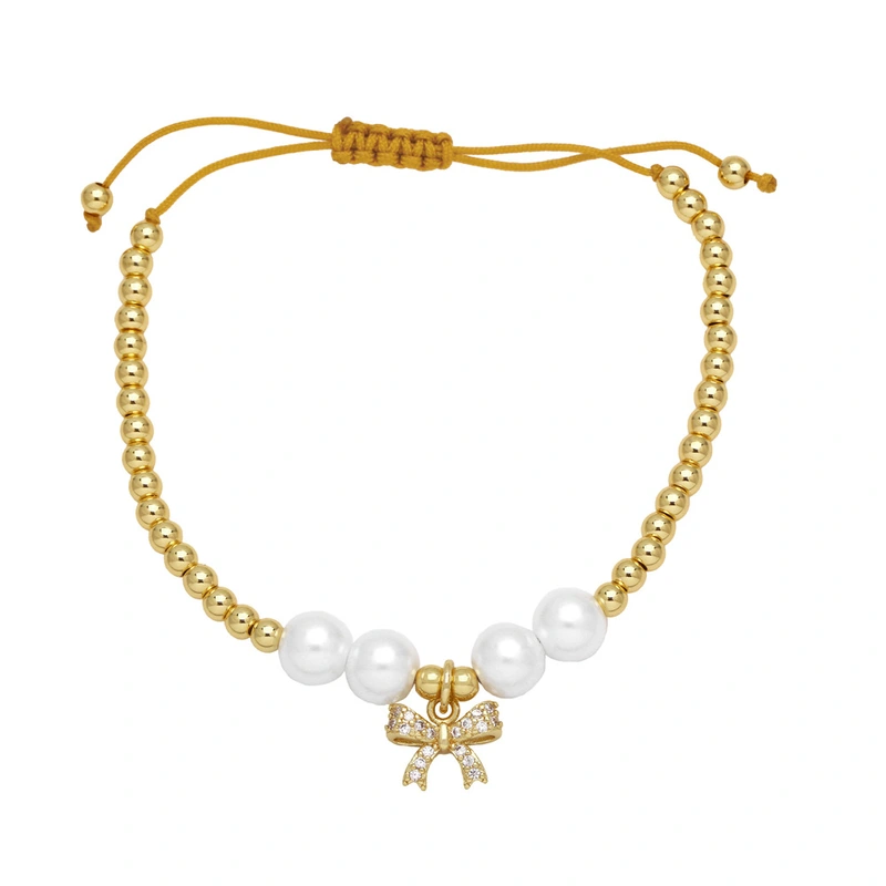 Clearance AS jewelry pearl bracelet gold-plated inlaid zircon bow pendant hand jewelry brd46