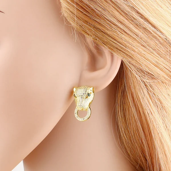 AS Jewelry Hot Selling Micro-Inlaid Zircon Leopard Head Earrings Copper Plated 18k Gold Earrings Et02