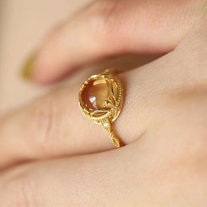  European and American exquisite French temperament ring daily match ladies ring imitation moonstone elegant style