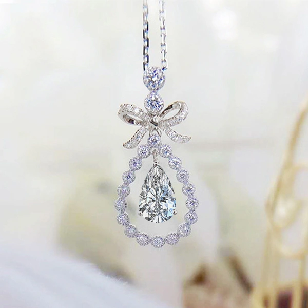 Korean style bow clavicle necklace exquisite cute women's necklace pendant simulation diamond water drop necklace wholesale