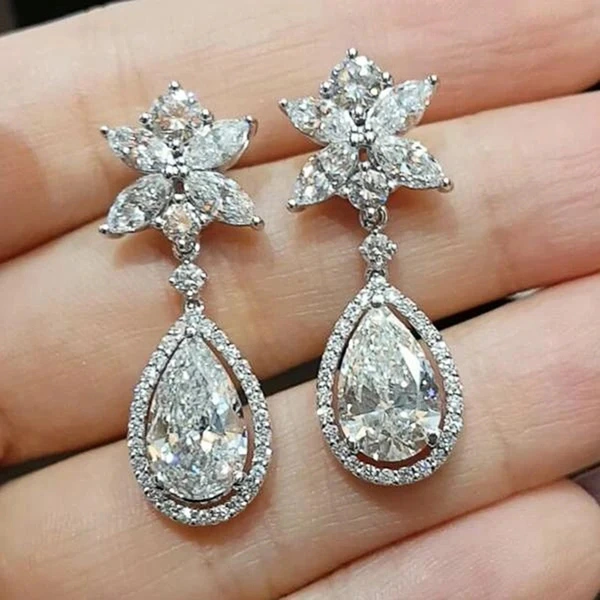 Hot selling flower earrings exquisite teardrop pear-shaped zircon earrings romantic wedding bridal earrings