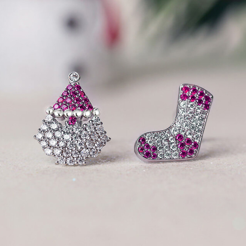  Christmas festive atmosphere earrings asymmetrical cute earrings for women popular style micro-inlaid zircon jewelry