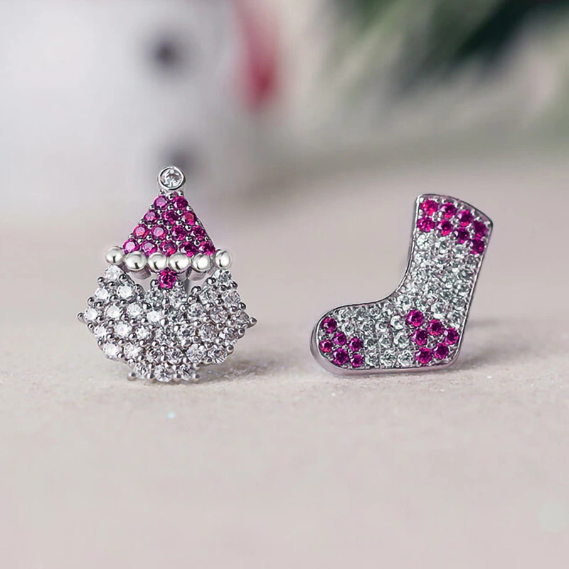  Christmas festive atmosphere earrings asymmetrical cute earrings for women popular style micro-inlaid zircon jewelry