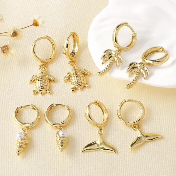 AS jewelry Europe and the United States hot selling ocean style fishtail turtle conch pendant earrings earrings female ers33 ring