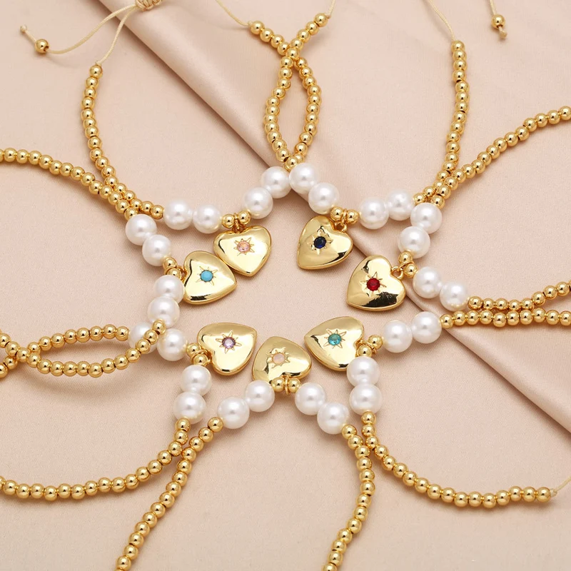 AS jewelry bracelet pearl heart bracelet female gold-plated colored zircon hand jewelry bre75