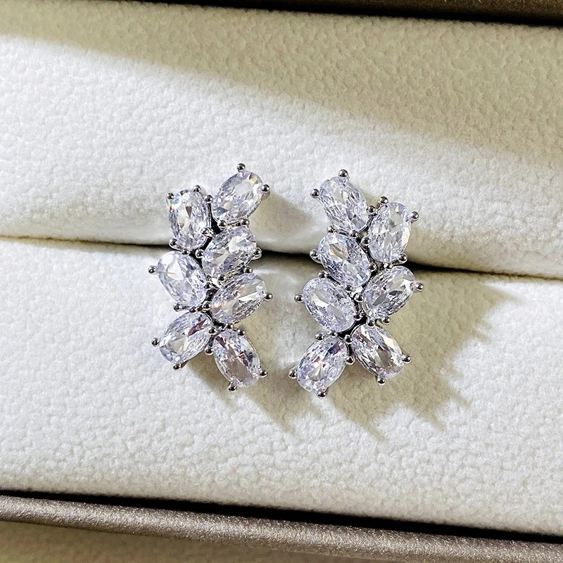  Korean elegant OL temperament earrings mix and match sparkling zircon micro-inlaid oval earrings factory direct sales