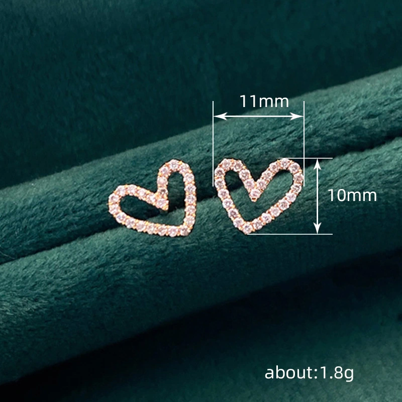  Korean hollow heart earrings hot sale micro inlaid sweet heart-shaped earrings Korean style simple peach heart female earrings