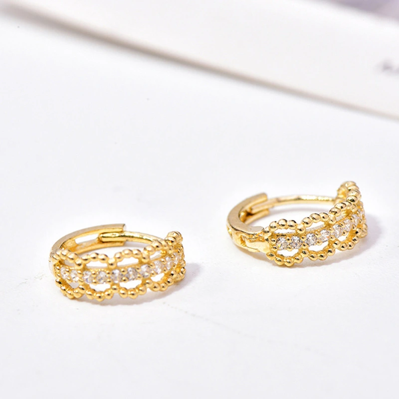 High-end light luxury zircon earrings small round beads hollow niche earrings 2024 new trendy earrings for women