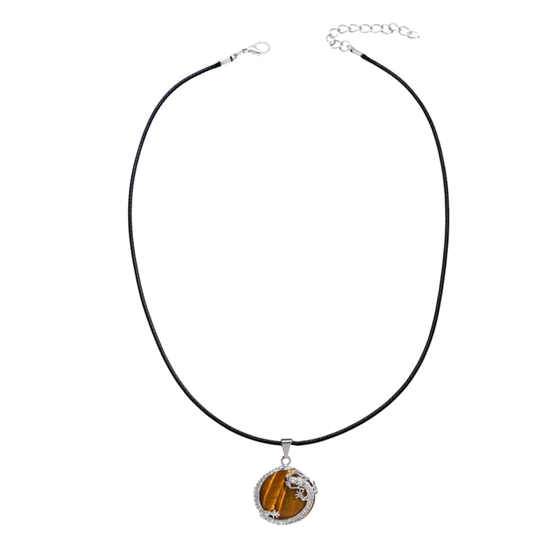 Retro sun pendant necklace Chinese style geometric tiger eye stone wrapped dragon pendant men and women jewelry nkb664