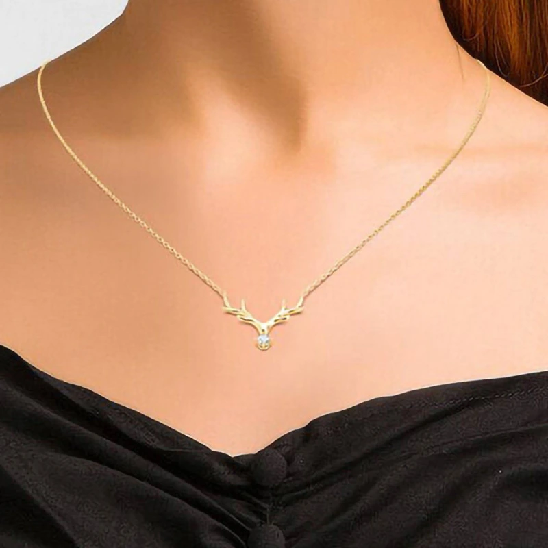  Simple large deer antler pendant necklace inlaid with zircon fashion jewelry women's Christmas holiday classic necklace