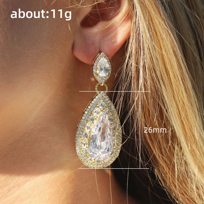 New arrivals from Europe and America, pear-shaped large teardrop zircon earrings for brides, manufacturers, spot wholesale