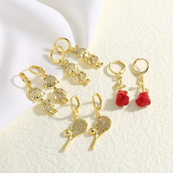 AS jewelry European and American hot selling copper plated 18k gold boys and girls racket earrings earrings era377 earrings