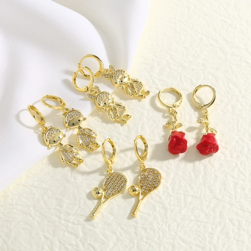 AS jewelry European and American hot selling copper plated 18k gold boys and girls racket earrings earrings era377 earrings