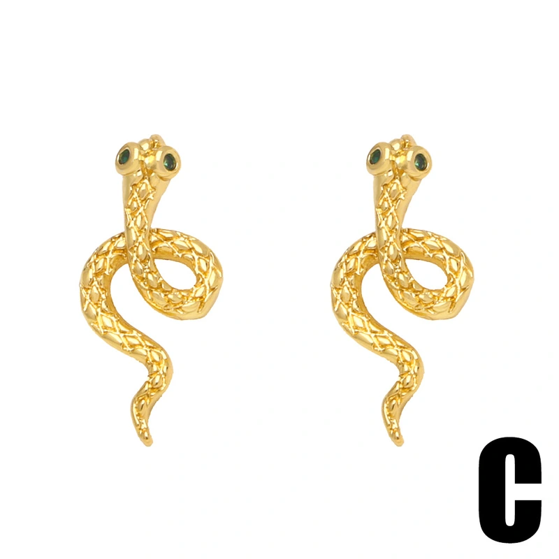 Colored zirconium geometric heart earrings earrings for women European and American fashion simple style Internet celebrity retro snake earrings era014