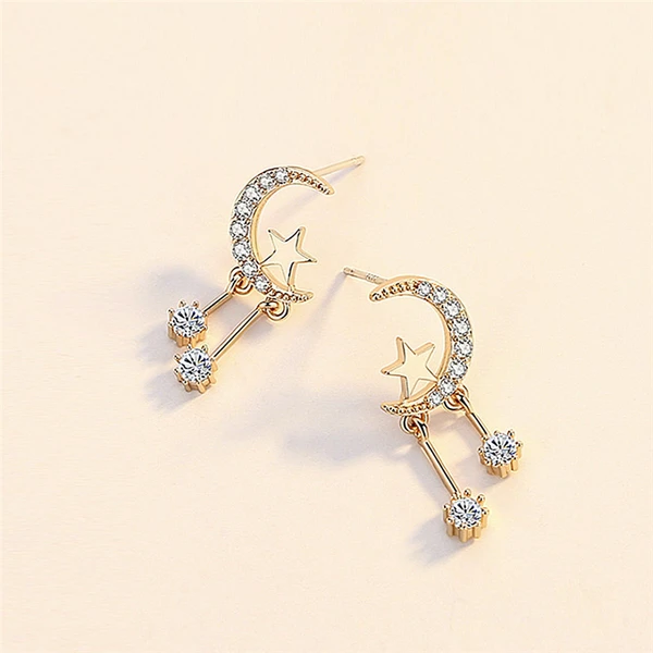 Korean style moon zircon earrings sweet star tassel earrings make your face look thinner