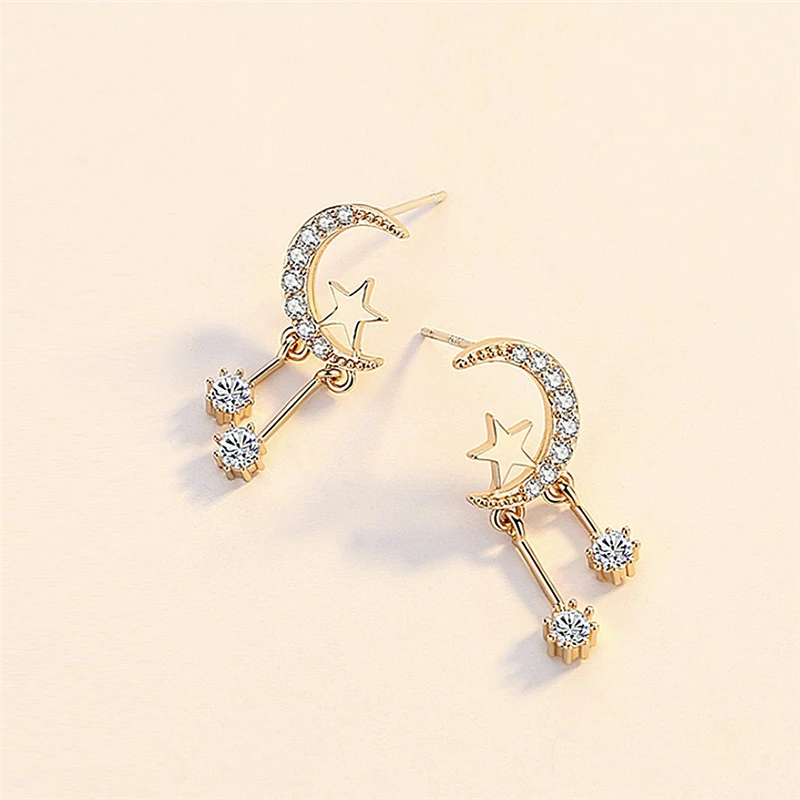 Korean style moon zircon earrings sweet star tassel earrings make your face look thinner