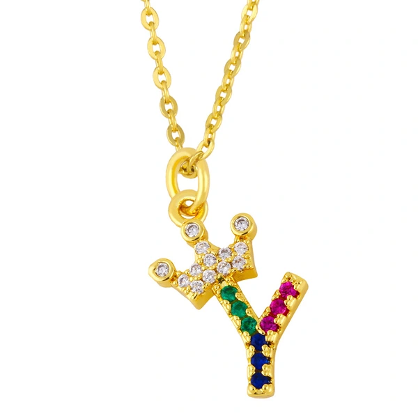 AS jewelry European and American new products diamond necklace 26 English letters crown surname couple pendant nkt03