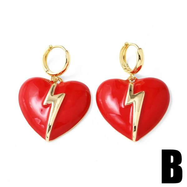 New love lightning earrings red heart lightning earrings copper electroplating simple earrings wholesale erz50