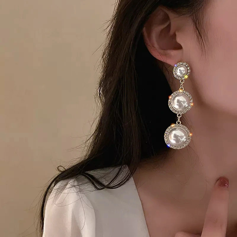 High-end imitation pearl earrings, exaggerated temperament, high-end long atmospheric earrings, evening dress earrings
