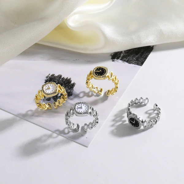 AS jewelry hot selling copper plated real gold oil watch clock open ring ring female ris08