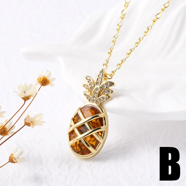 Jewelry Europe and the United States hot selling copper plated real gold fruit pineapple hollow pendant necklace clavicle chain nku37
