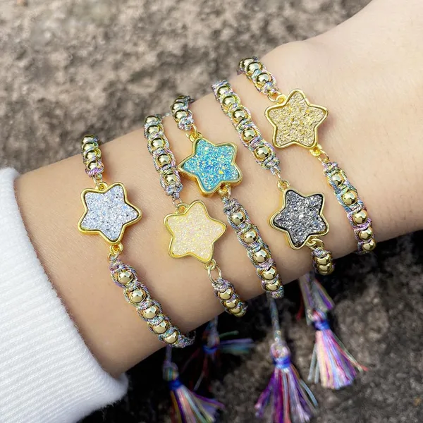 European and American Bohemian color bracelet female braided rope crystal five-pointed star ethnic style pull-out bracelet bre64