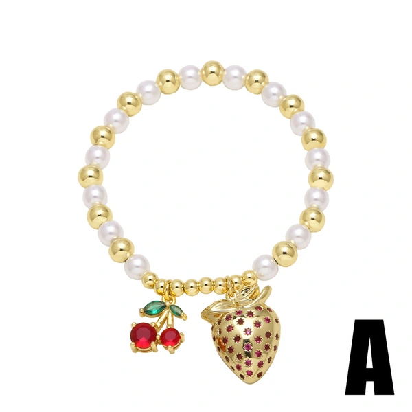 AS jewelry European and American hot-selling pearl fruit cherry strawberry pendant bracelet gold-plated bracelet brm81