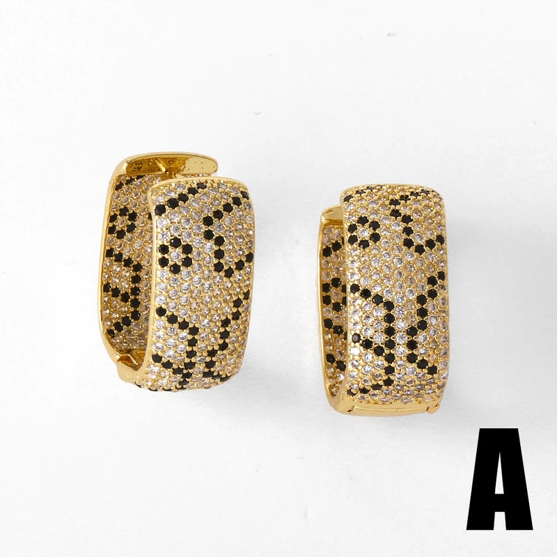 Jewelry square earrings female copper plated real gold inlaid zircon earrings era319