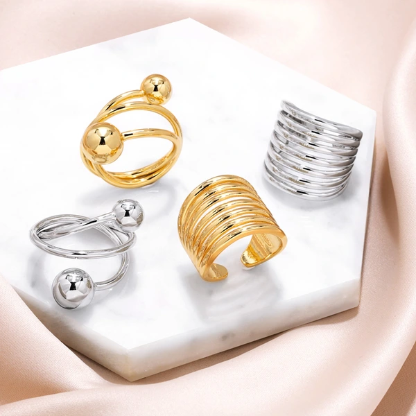 European and American style ring copper plated 18k double layer open high-end ring ring female ris17