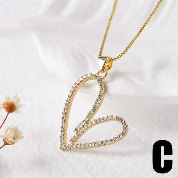 AS jewelry new hot selling pearl heart necklace copper plated real gold full zircon necklace clavicle chain nkb334