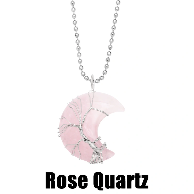 Hot selling crystal agate moon wrapped around the tree of life pendant necklace handmade fortune tree necklace nkb616