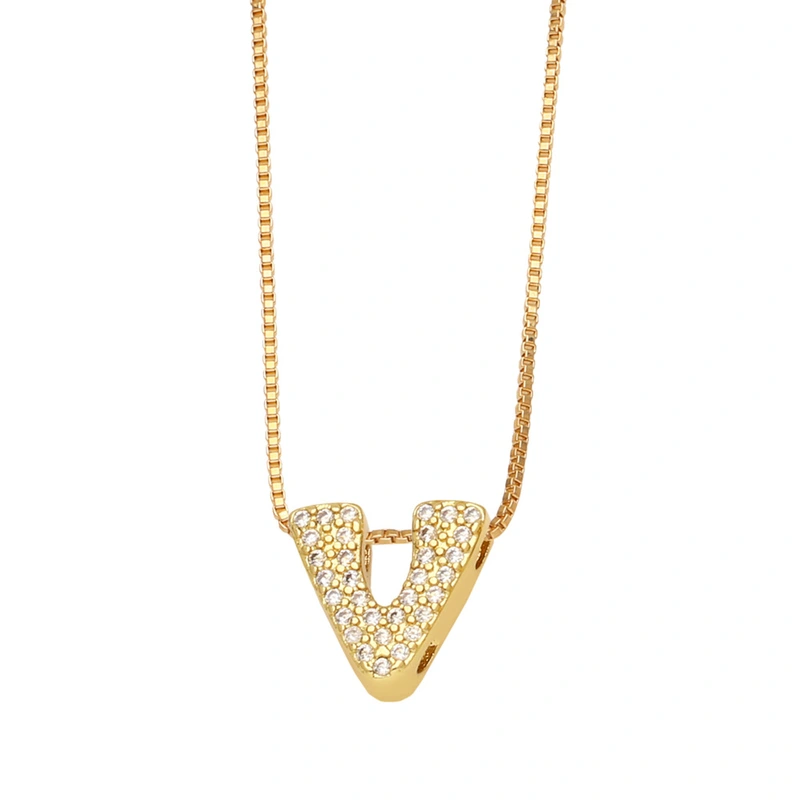 AS jewelry new arrival 26 English letters necklace gold-plated zircon inlaid hip-hop clavicle chain nkw61