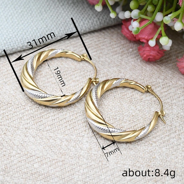 Hot selling European and American metal earrings for women, two-color circle design jewelry, twisted exaggerated personality jewelry