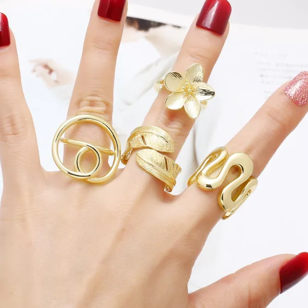 AS jewelry hot style smooth irregular ring female gold-plated flower opening ring rir83