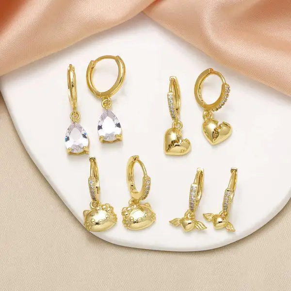 AS jewelry hot selling water drop heart pendant earrings female gold-plated zircon kitten earrings era266