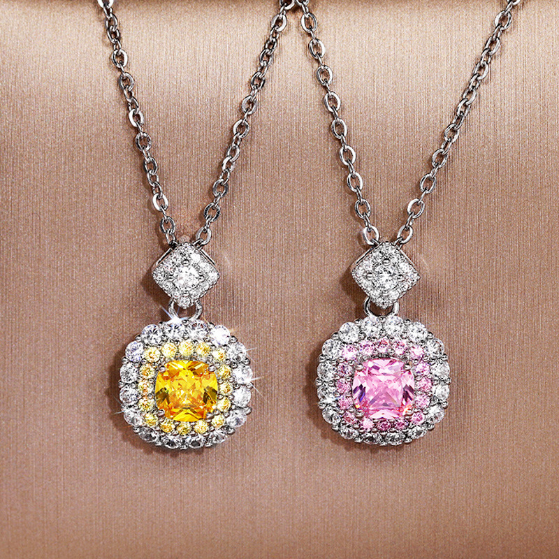 Hot-selling online live streaming princess diamond pink cluster inlaid zircon pendant necklace for women fashionable and versatile necklace