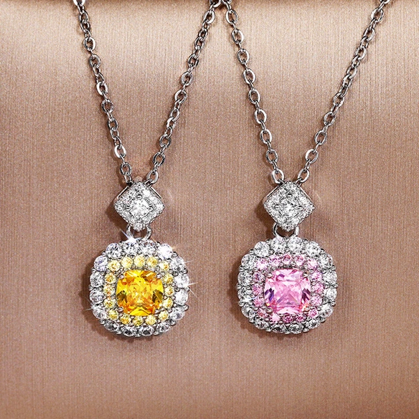 Hot-selling online live streaming princess diamond pink cluster inlaid zircon pendant necklace for women fashionable and versatile necklace