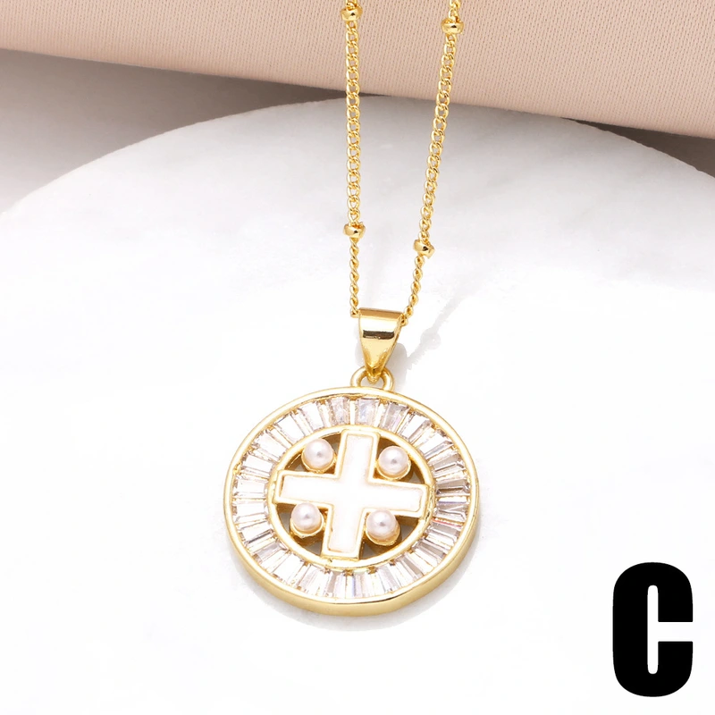 Jewelry European and American love pearl cross pendant necklace gold-plated zircon clavicle chain nkb146