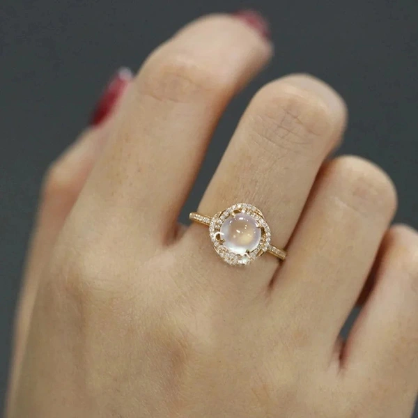  European and American temperament lady ring micro inlaid zircon imitation moonstone ring fashionable women's jewelry