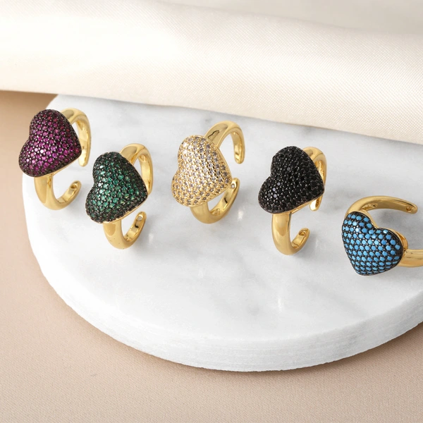 Clearance European and American inlaid colored zircon love ring female personality all-match gold-plated open ring rin14