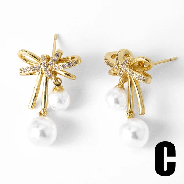 AS jewelry European and American pearl love earrings female gold-plated zircon bow earrings earrings ers90