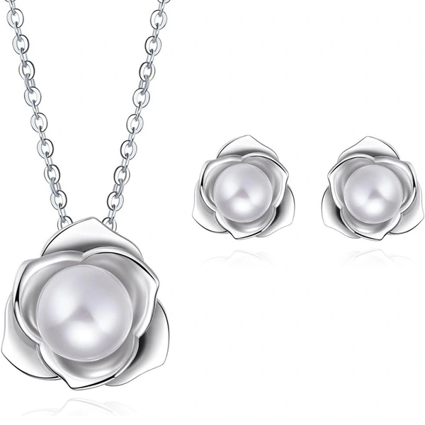 Exquisite lustrous pearl flower jewelry set, elegant and fresh, exquisite earrings, pastoral everyday necklace