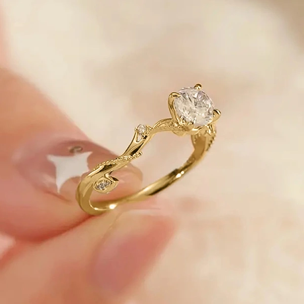  New best-selling super flash ring tree branch bud four-claw inlaid ring light luxury wedding ring for girlfriend