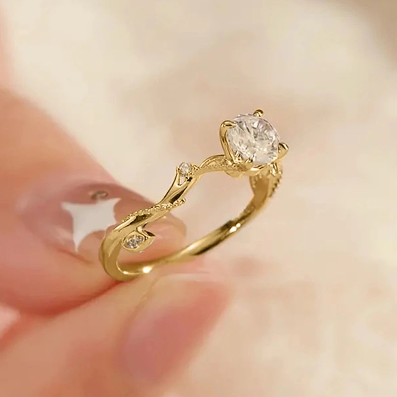  New best-selling super flash ring tree branch bud four-claw inlaid ring light luxury wedding ring for girlfriend