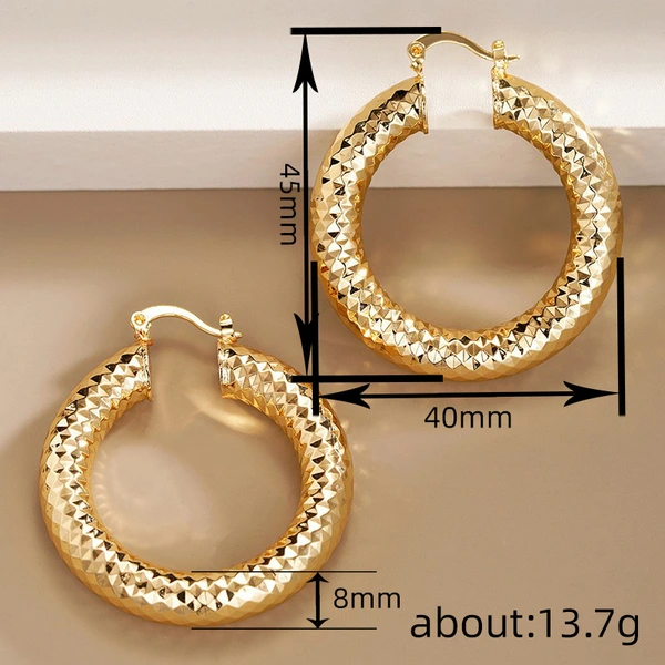 Manufacturer's new thick hoop earrings for women with diamond pattern texture three-dimensional earrings, hot selling in Europe, America and the Middle East