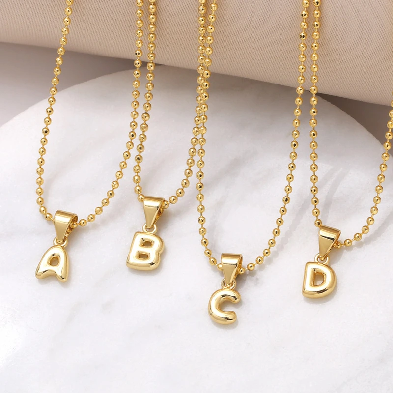 Hot sale 26 letters necklace female copper plated real gold polished letter pendant clavicle chain nkq67