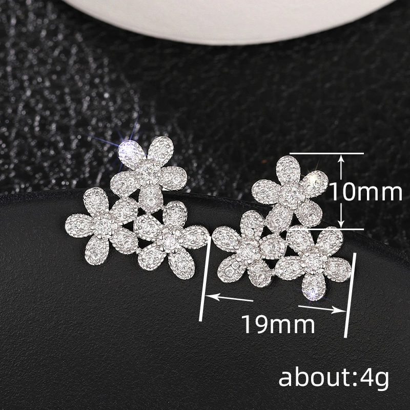Flower earrings for women, elegant ladies, daily matching earrings inlaid with zircon, popular shining earrings