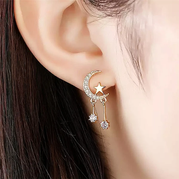 Korean style moon zircon earrings sweet star tassel earrings make your face look thinner